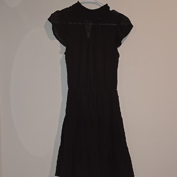 Monteau Dresses & Skirts - Monteau Black Sheath Dress with Mock Neck and Flutter Cap Sleeves